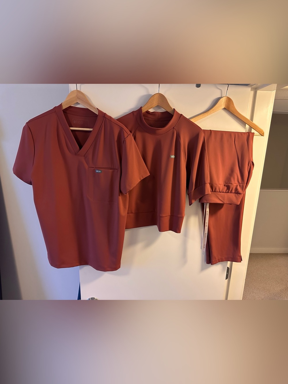 FIGS Women's Form X Like New Rosewood fitted and V Neck top with Tapered Leg L